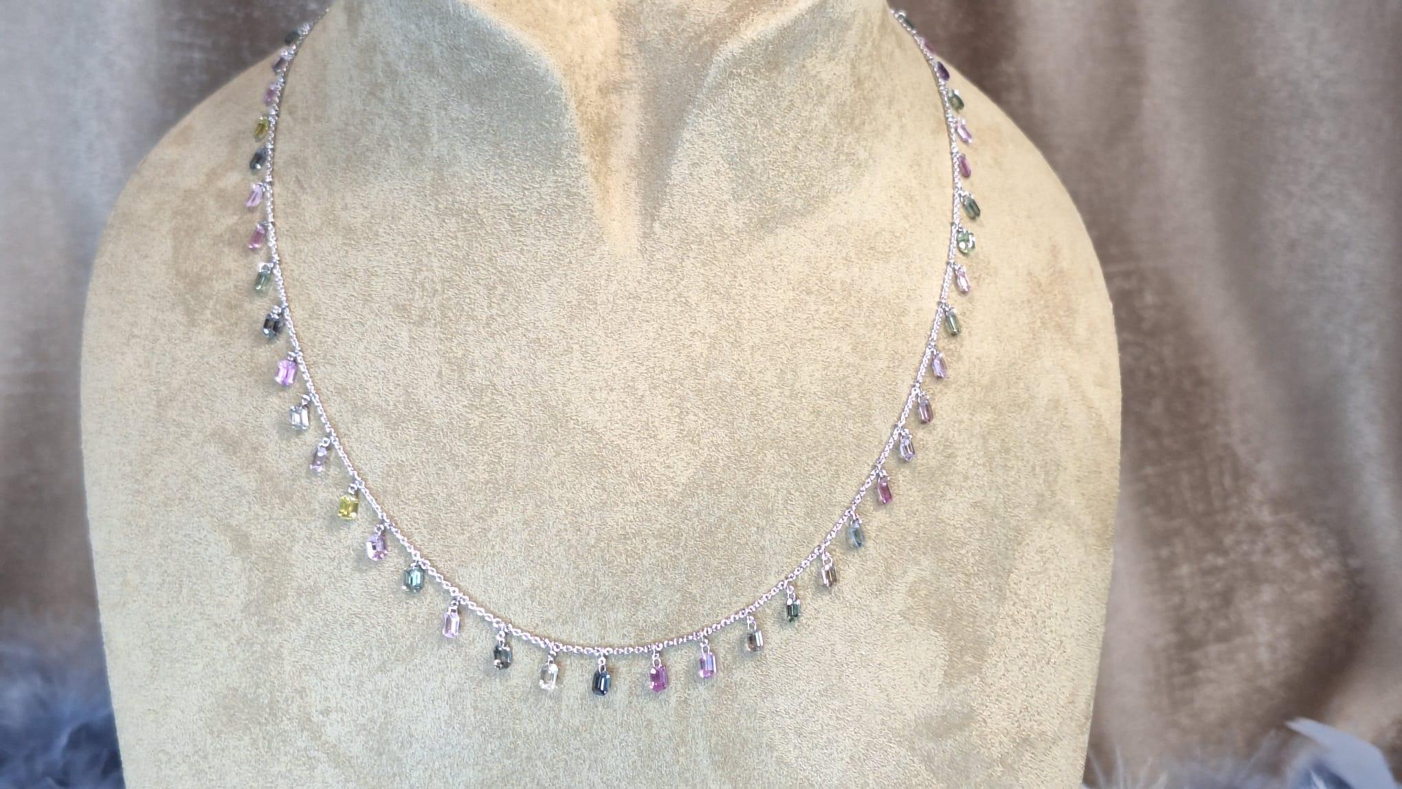 Women's 18K White Gold Necklace with Multi-Color Sapphire For Sale