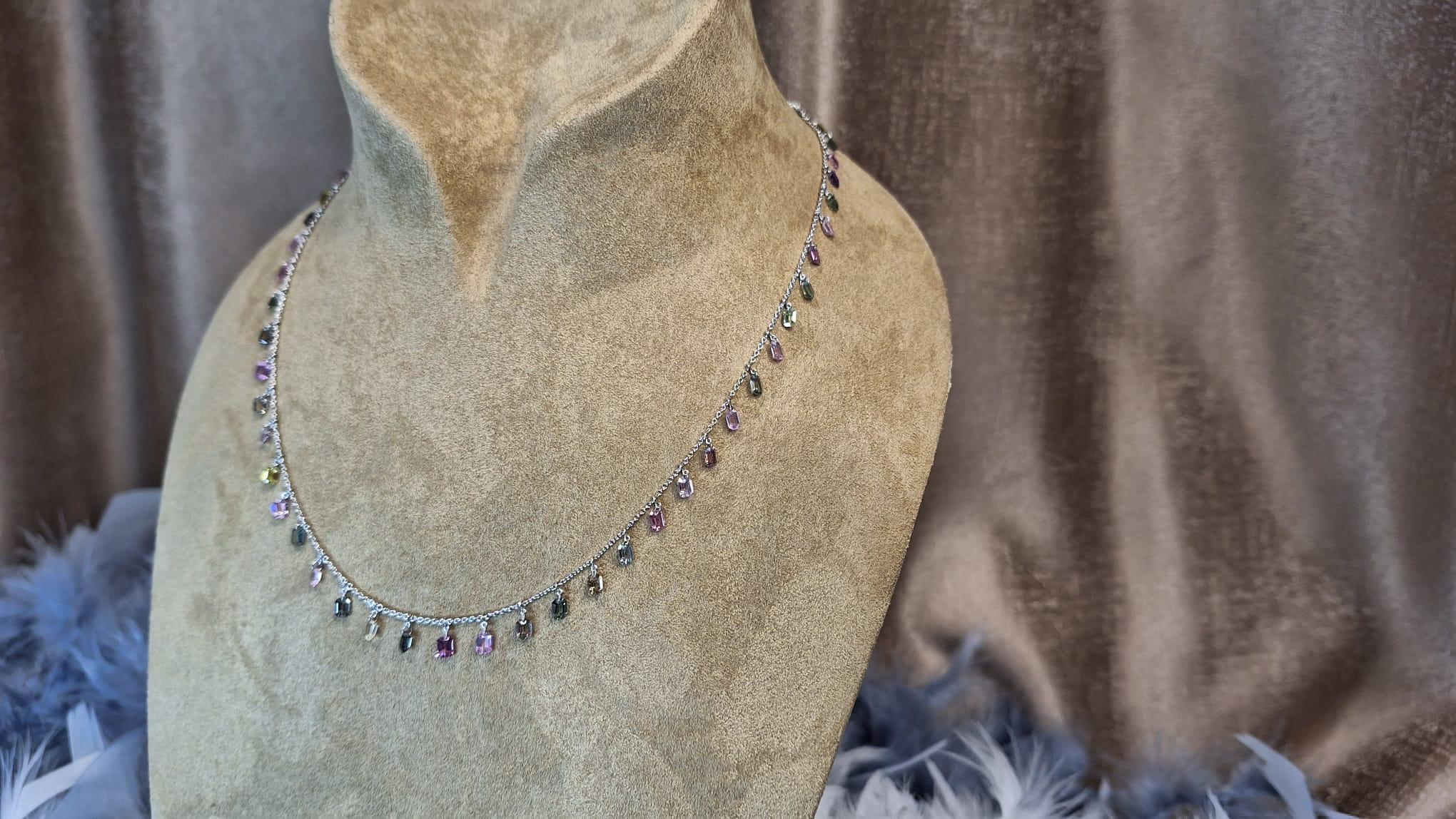 18K White Gold Necklace with Multi-Color Sapphire For Sale 2