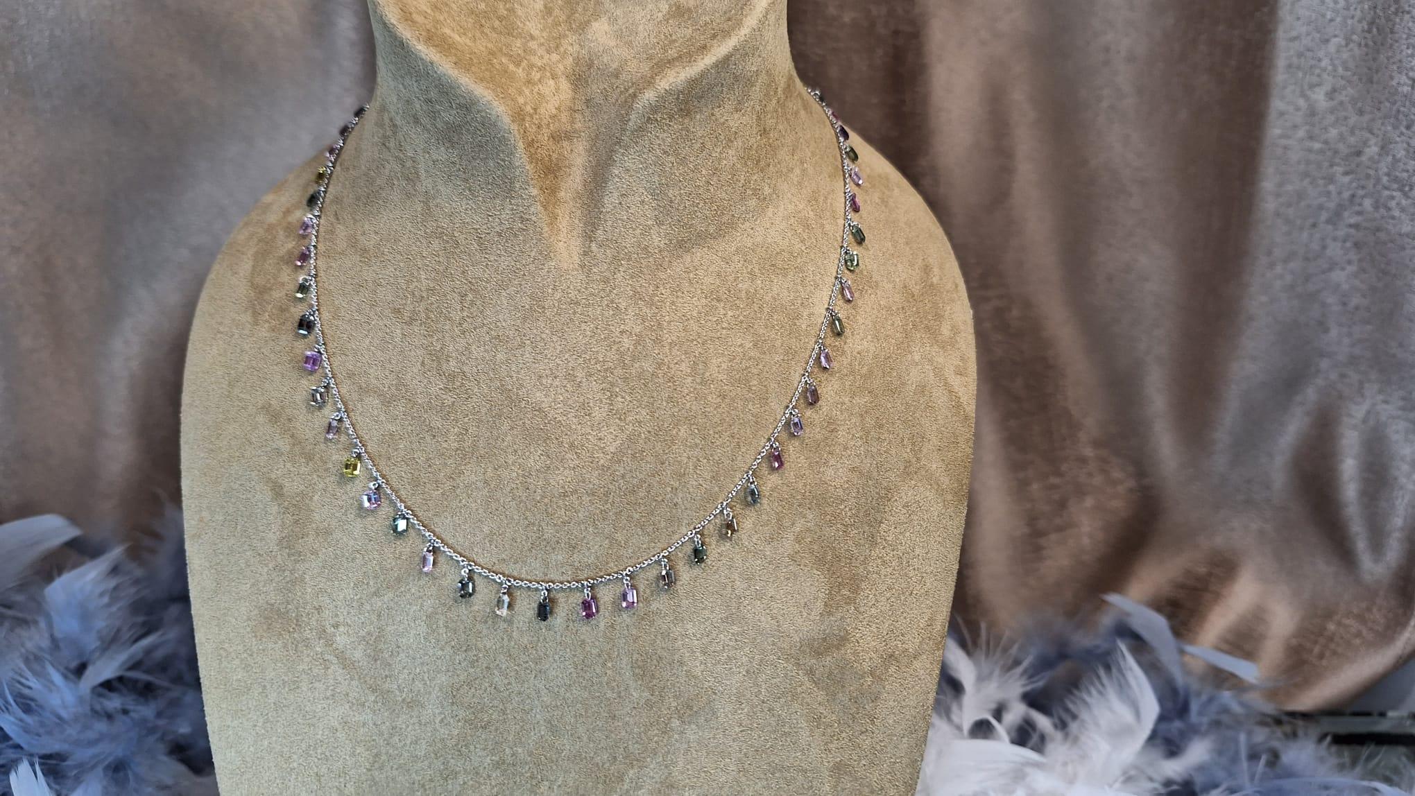 18K White Gold Necklace with Multi-Color Sapphire For Sale 3