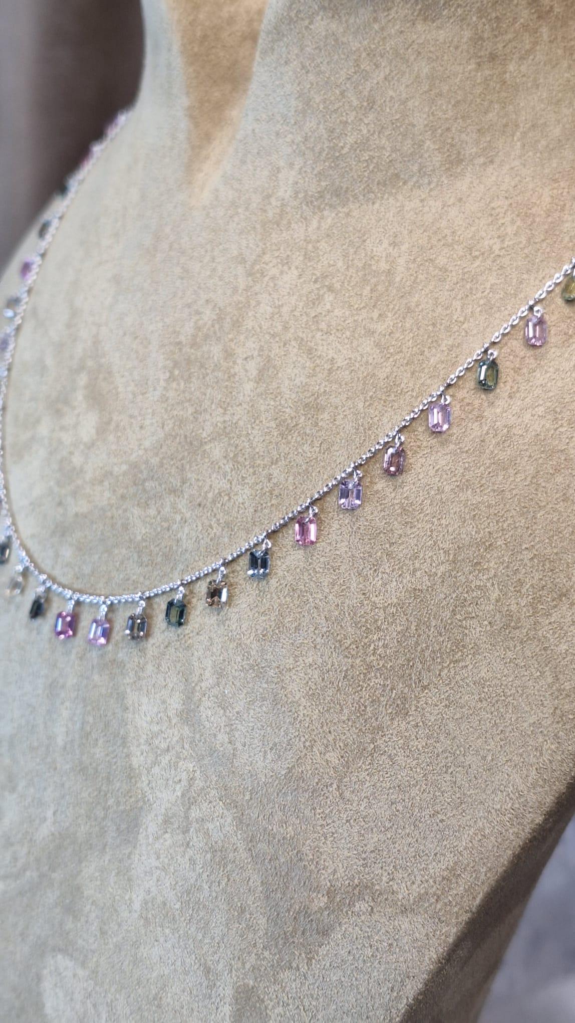 18K White Gold Necklace with Multi-Color Sapphire For Sale 4