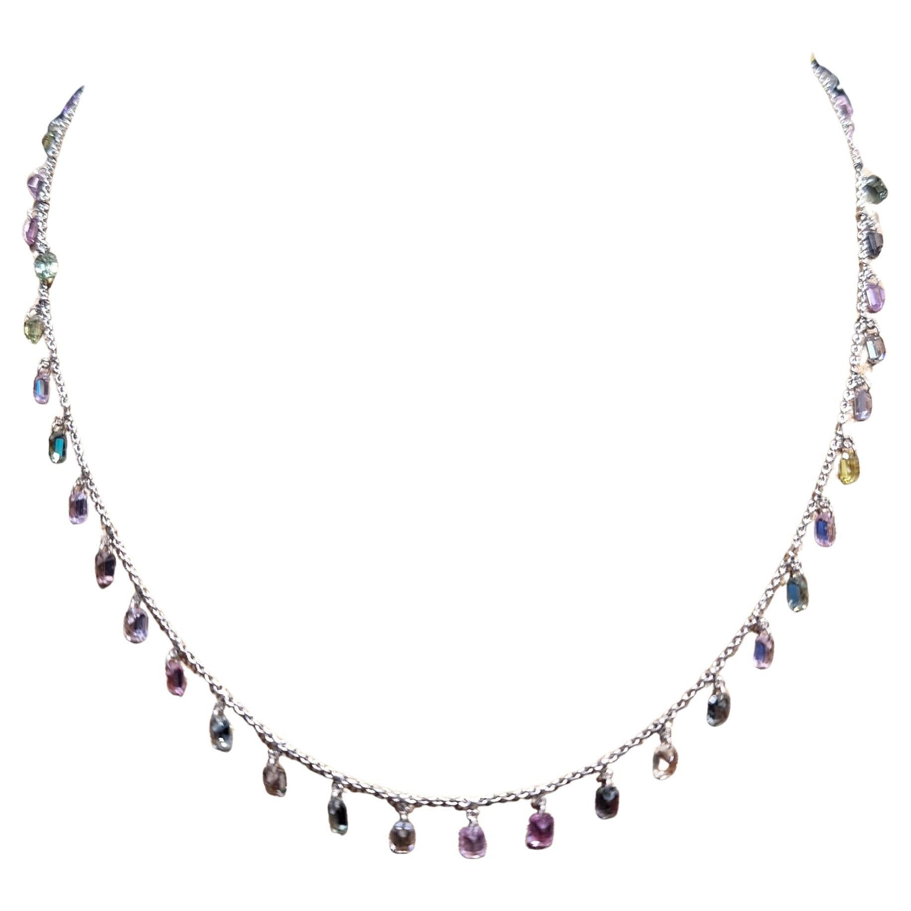 18K White Gold Necklace with Multi-Color Sapphire