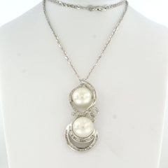 Halskette aus 18k Weißgold mit Perlen- und Diamantanhänger, 1,00ct