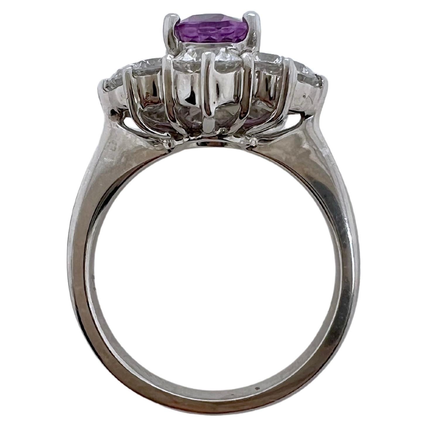Women's or Men's 18k White Gold No Heat GIA Certified Purple Sapphire Ring with Diamonds For Sale