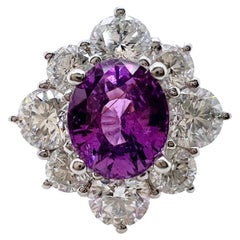 18k White Gold No Heat GIA Certified Purple Sapphire Ring with Diamonds