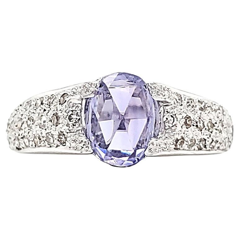 18k White Gold No Heat Oval-Shaped Rose-Cut Blue Sapphire 1.78 cts Diamond Ring