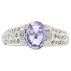 18k White Gold No Heat Oval-Shaped Rose-Cut Blue Sapphire 1.78 cts Diamond Ring