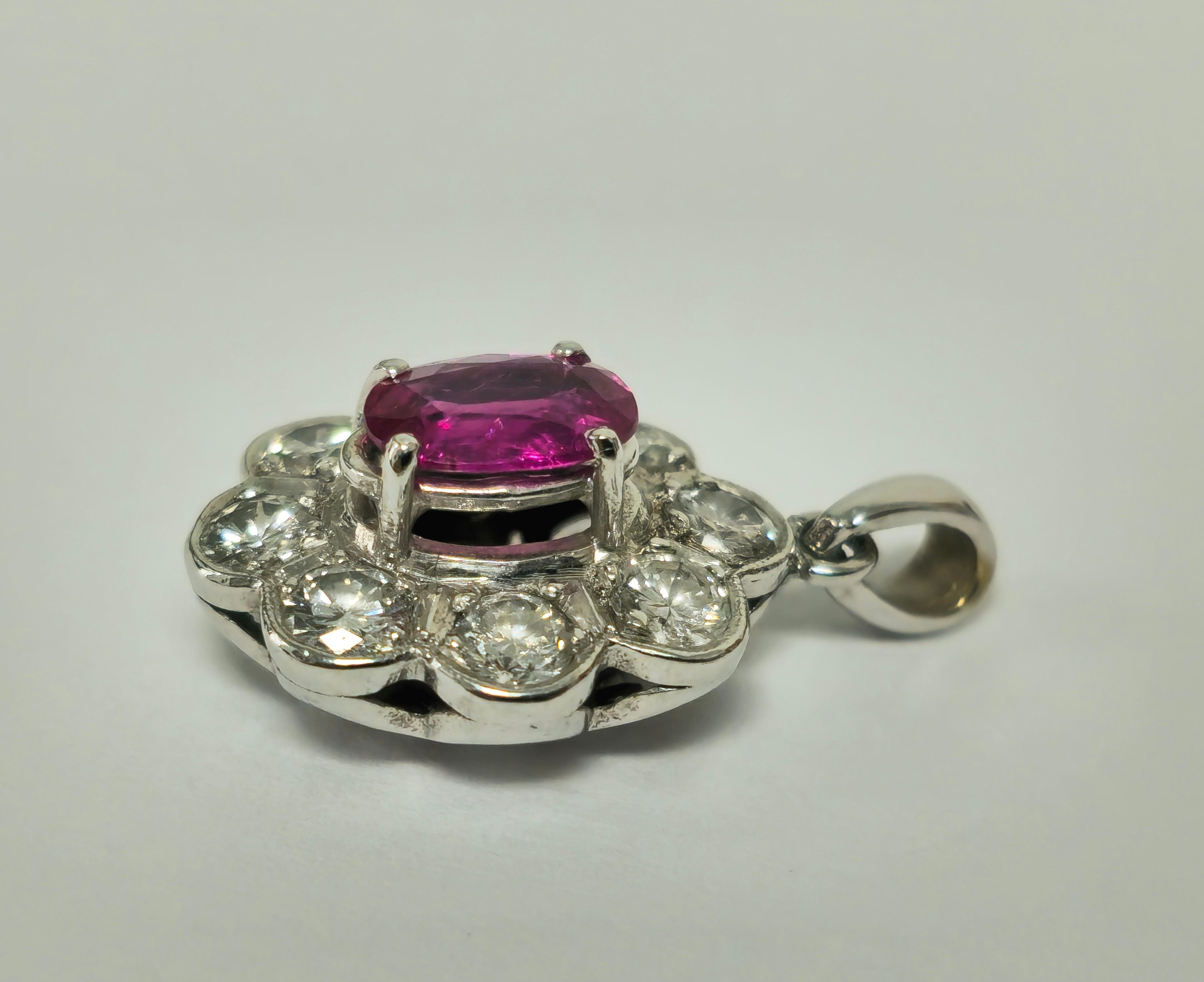 Victorian 18K White Gold, No Heat Ruby and White Diamond Pendant For Sale