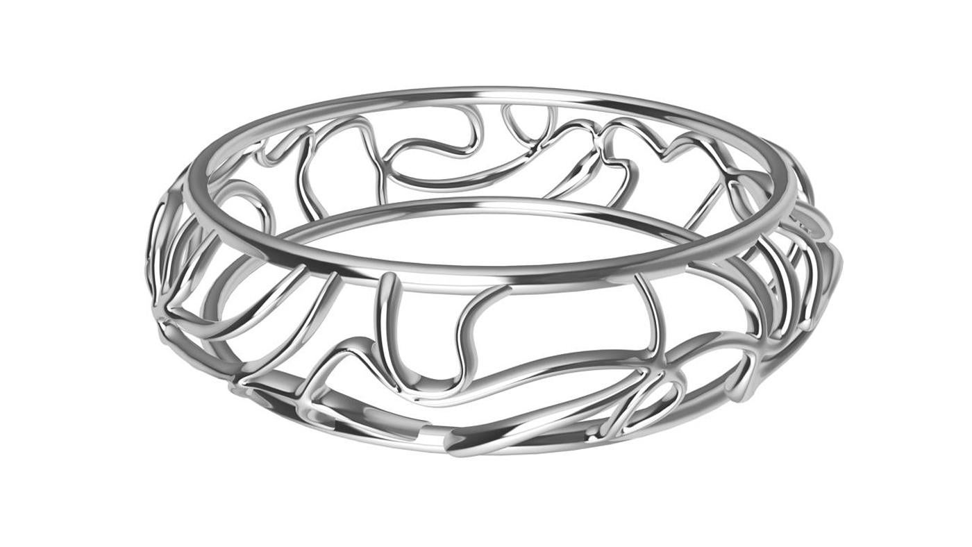 18k White Gold Oceans Bangle,  My favorite place on earth. The ocean. As unpredictable as the ocean, with its currents, riptides, and the moon's gravitational pull. This bangle twists and turns, but don't worry it's safer than the ocean.
Made to