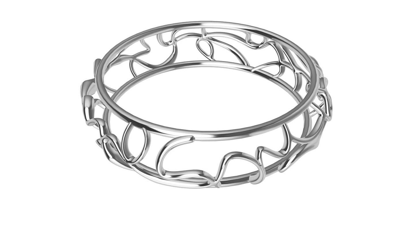 Women's or Men's 18 Karat White Gold Oceans Bangle For Sale