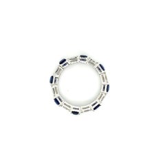 18k White Gold Octagon Sri Lankan Sapphire Cts 4.11 Diamond Eternity Ring
