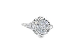 18k White Gold Old European Cut Cluster Diamond Engagement Ring