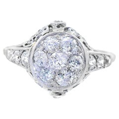 18k White Gold Old European Cut Cluster Diamond Engagement Ring