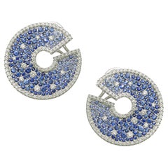 18k White Gold Ombre Sapphire Diamond Circle Earrings