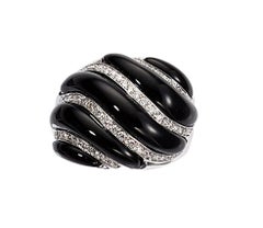 18k White Gold Onyx and Diamond Banded Plaque Ring Size 7.25