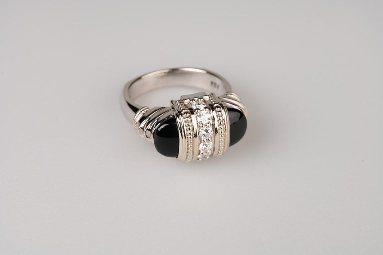 18 Karat White Gold Onyx and White Diamond Ring For Sale at 1stDibs