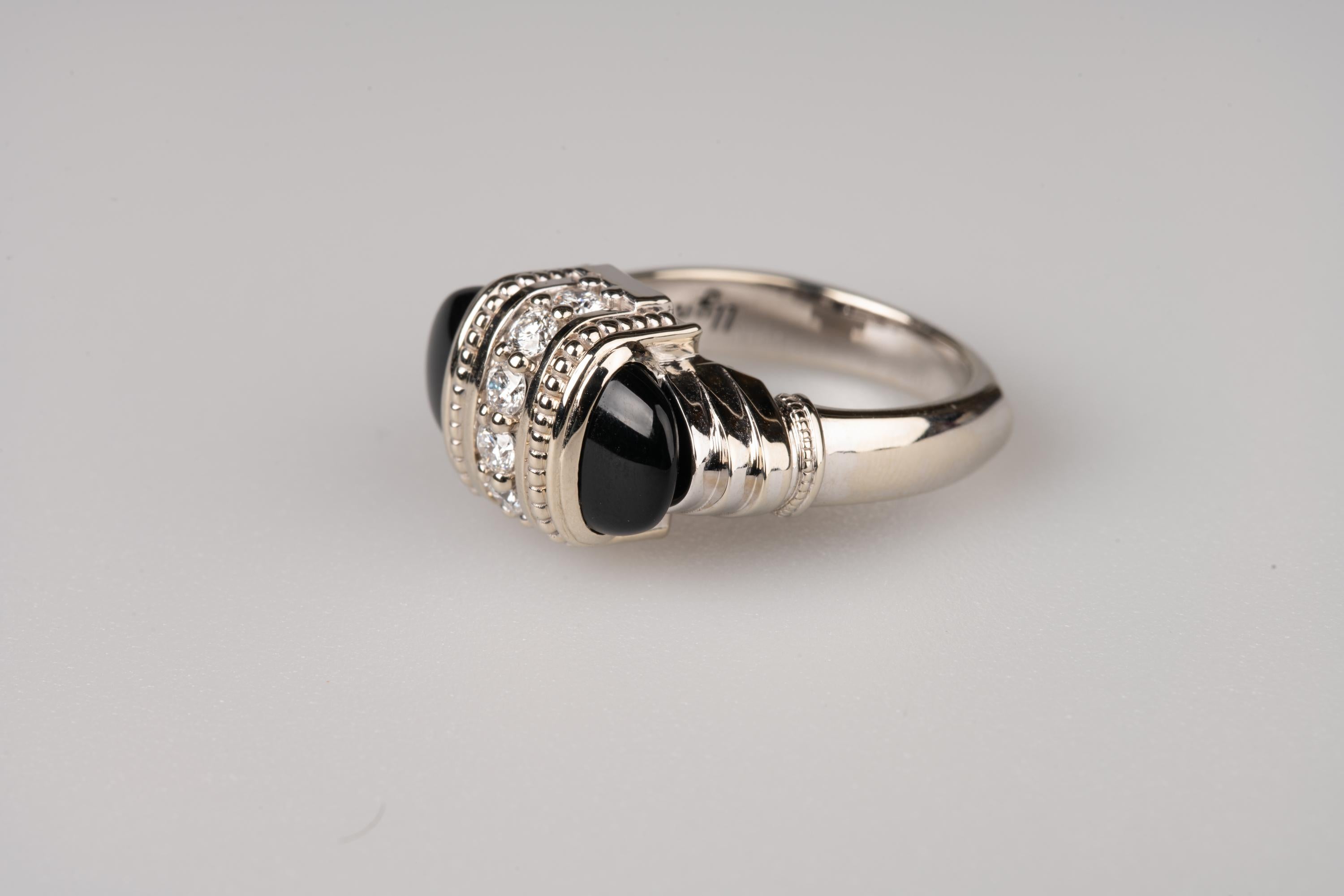 Art Nouveau 18 Karat White Gold Onyx and White Diamond Ring