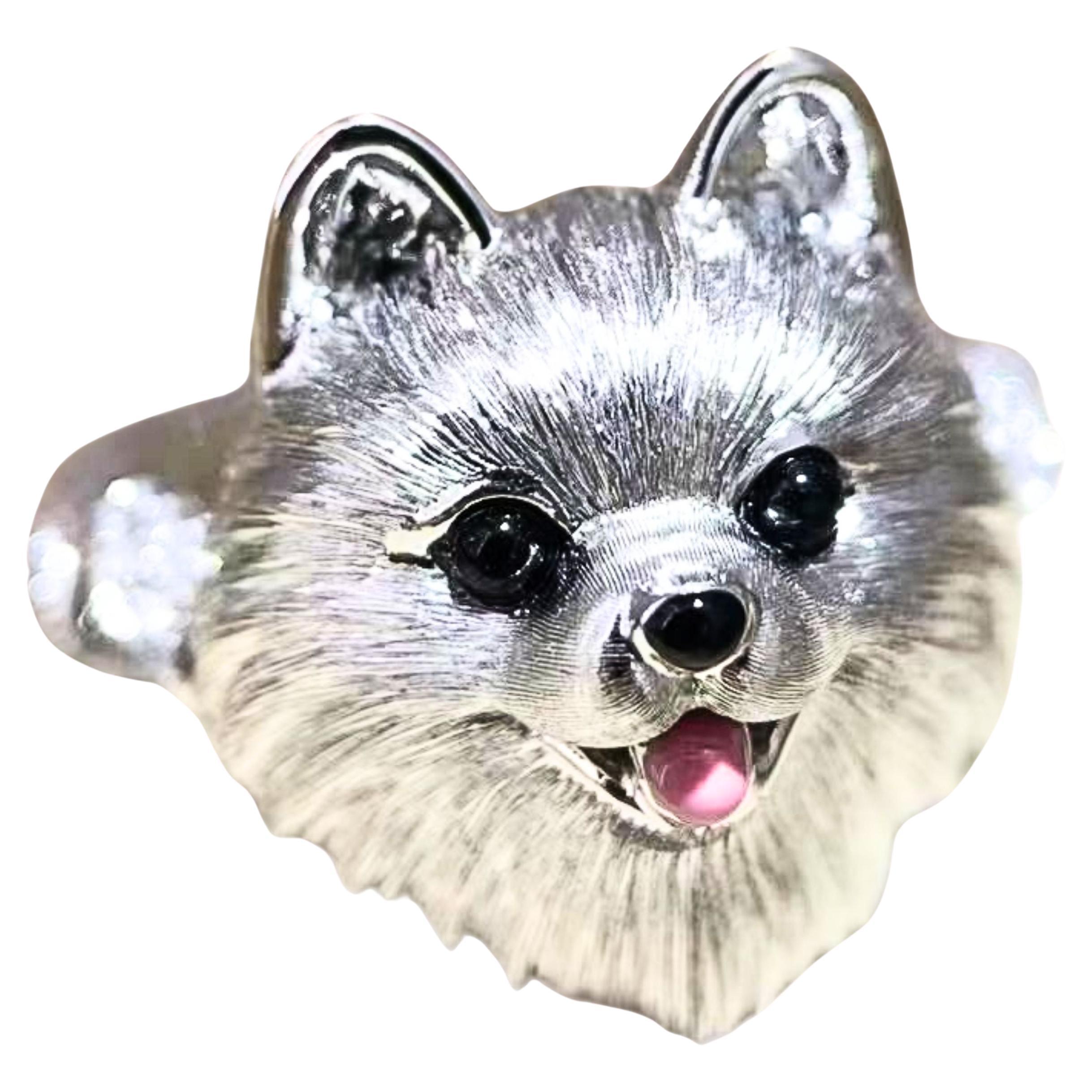 18K White Gold Onyx & Diamond 'Dog' Collection Ring