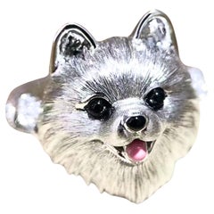 18K White Gold Onyx & Diamond 'Dog' Collection Ring