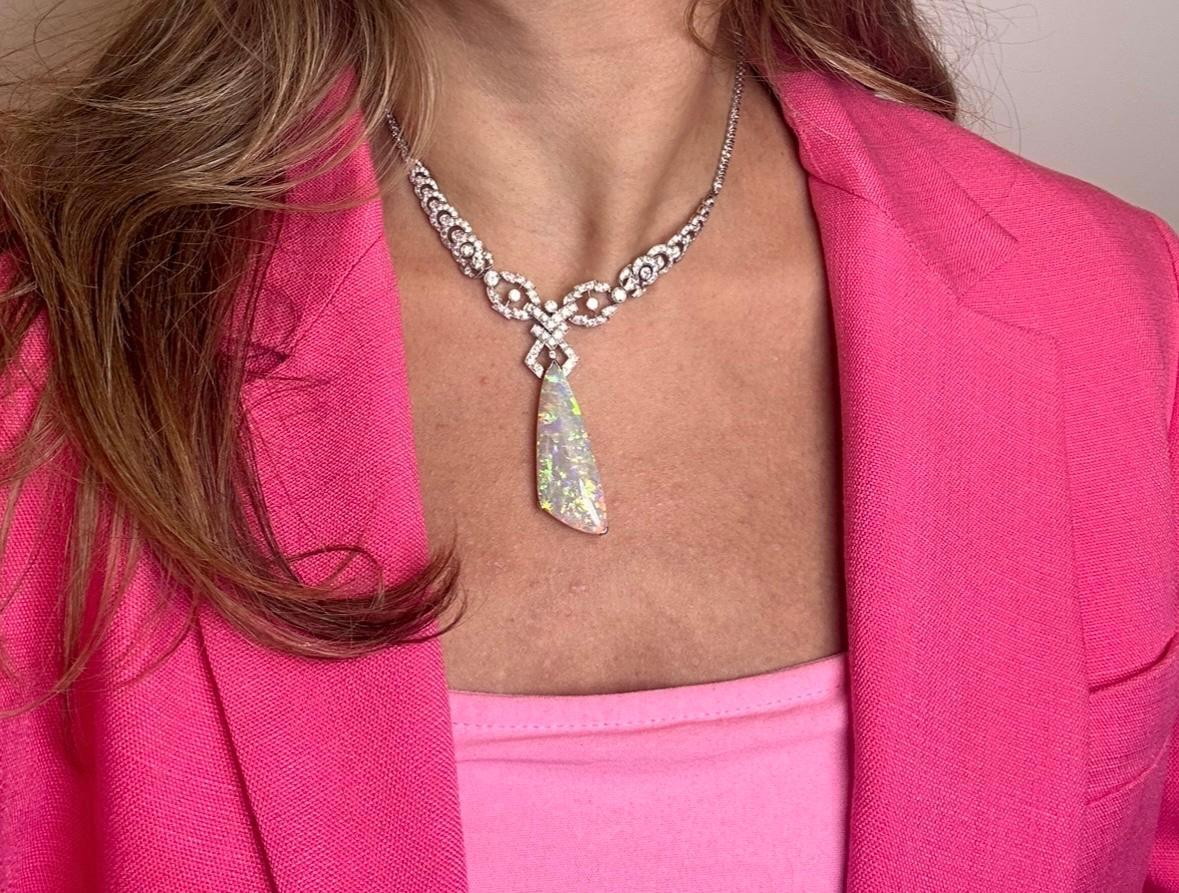 Collana con opale e diamanti in oro bianco 18 carati in vendita 5
