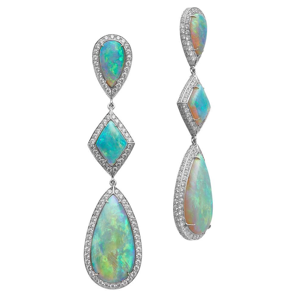 Enchanting Opal and Diamond Drop Earrings at 1stDibs