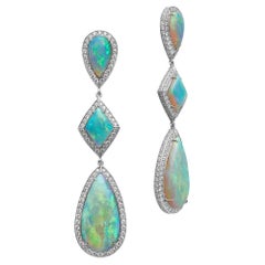 18k White Gold Opal & Diamond Drop Earrings