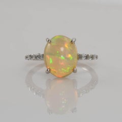 18K White Gold Opal & Diamond Ring, 2.7g