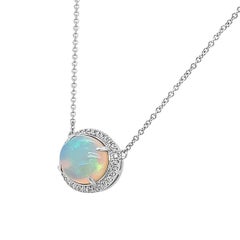 18 Karat White Gold Opal and Diamonds Necklace '3 1/2 Carat'