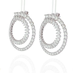 18K White Gold Open Circle Marquise Round Cut Diamond Hoop Earrings