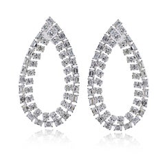 18K Weißgold Offene Fassung Runde und Baguette geschliffene Diamanten 19,60cttw Ohrringe