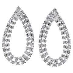 18K Weißgold Offene Fassung Runde und Baguette geschliffene Diamanten 19,60cttw Ohrringe