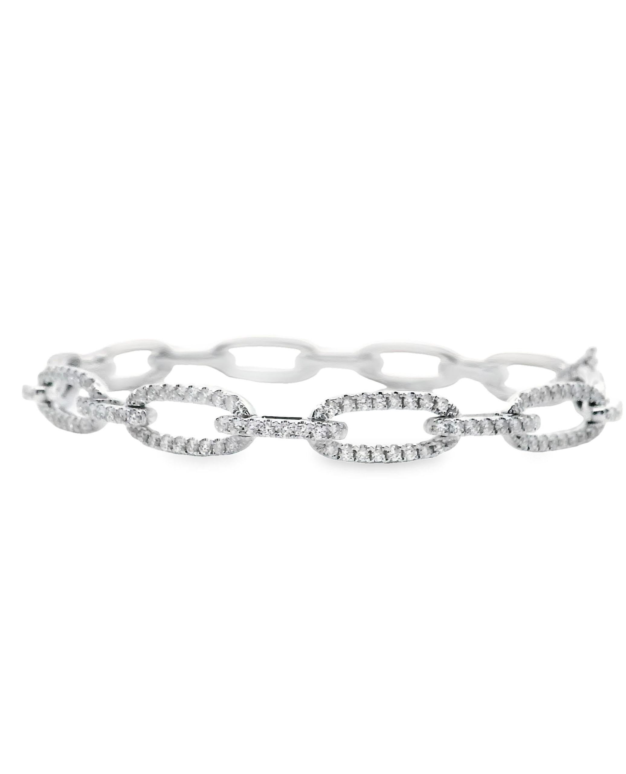 18K white gold open link bracelet with 240 round brilliant-cut diamonds weighing 1.95 carats total.

- Diamonds are G/H color, VS2/SI1 clarity.