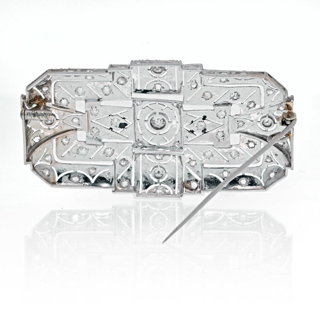 Modern 18K White Gold Open Work 1.25 Carat Diamond Brooch For Sale