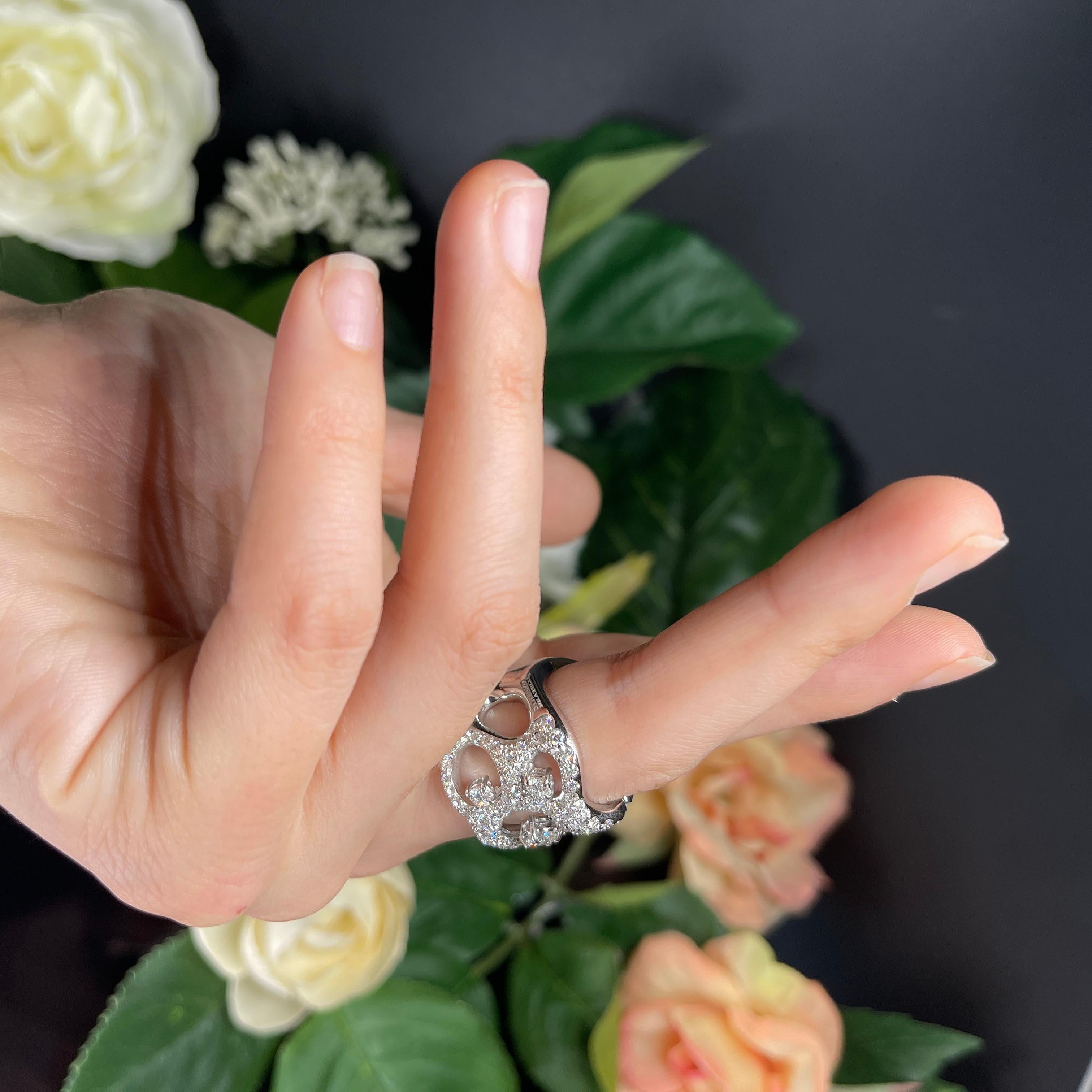 18K White Gold Openwork Diamond Pavé Ring For Sale 8