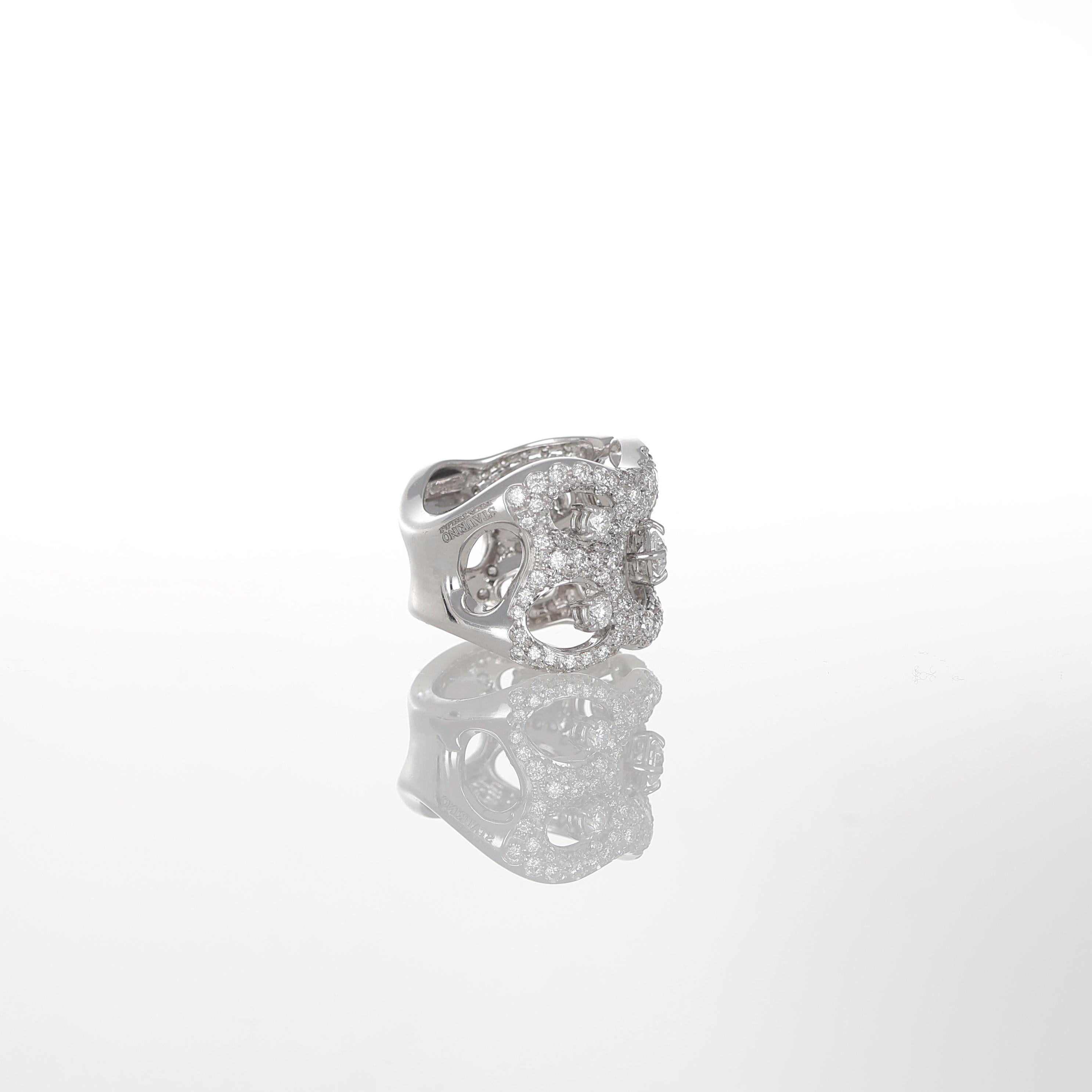 Women's or Men's 18K White Gold Openwork Diamond Pavé Ring For Sale