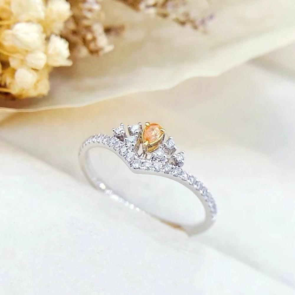 Modern 18K White Gold Orange Diamond Crown-Shaped Engagement Ring For Sale