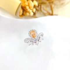 18K White Gold Orange Diamond & Pear-Cut Diamond Crown Ring
