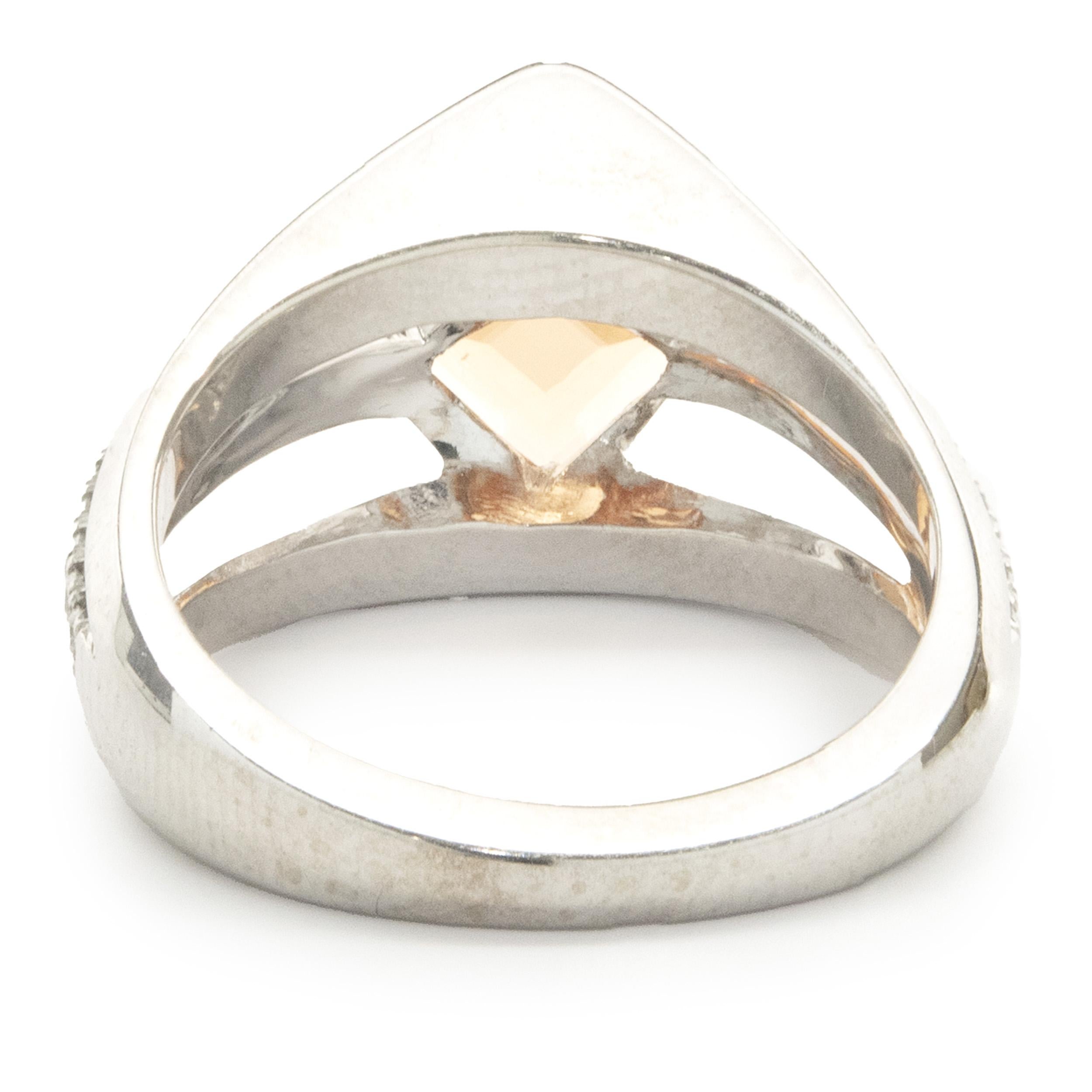 Mixed Cut 18k White Gold Orange Garnet and Diamond Ring For Sale