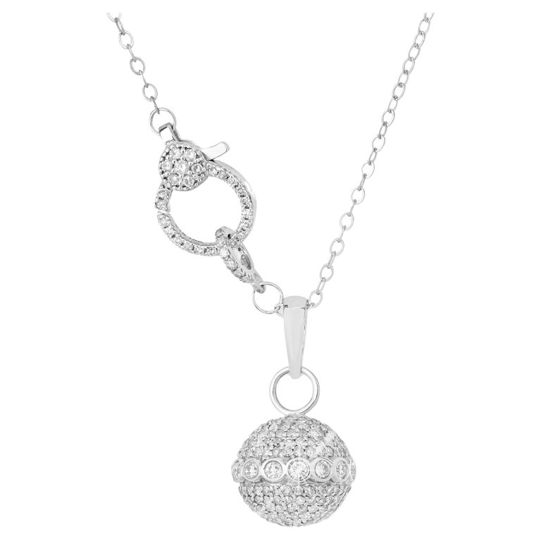 18k White Gold Orb Necklace with DiamondEncrusted Clasp For Sale at