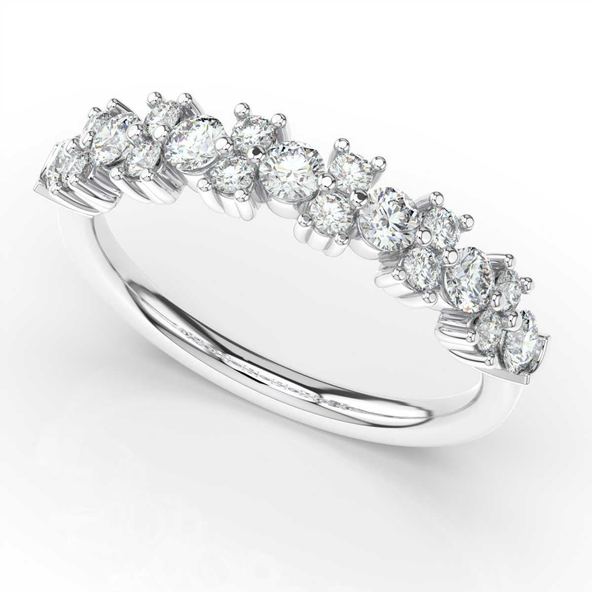 Round Cut 18 Karat White Gold Orchid Diamond Cluster Ring '3/4 Carat' For Sale
