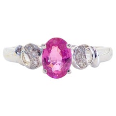 18K White Gold Oval 0.92ct Pink Sapphire & 0.06ct Diamond Elegant Ring