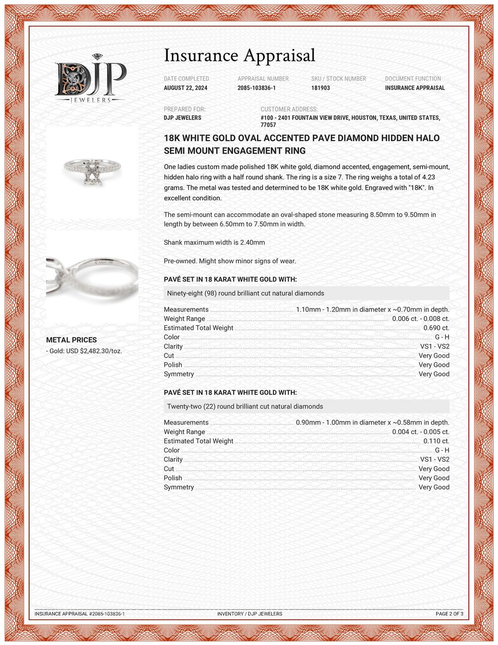 18K Weißgold Oval akzentuiert Pave Diamant Hidden Halo Semi Mount Verlobungsring 3