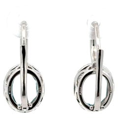 Boucles d'oreilles pendantes en or blanc 18k aigue-marine ovale diamant halo à levier