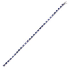 Bracelet tennis en or blanc 18 carats avec saphirs bleus de taille ovale et diamants, cadeau pour elle