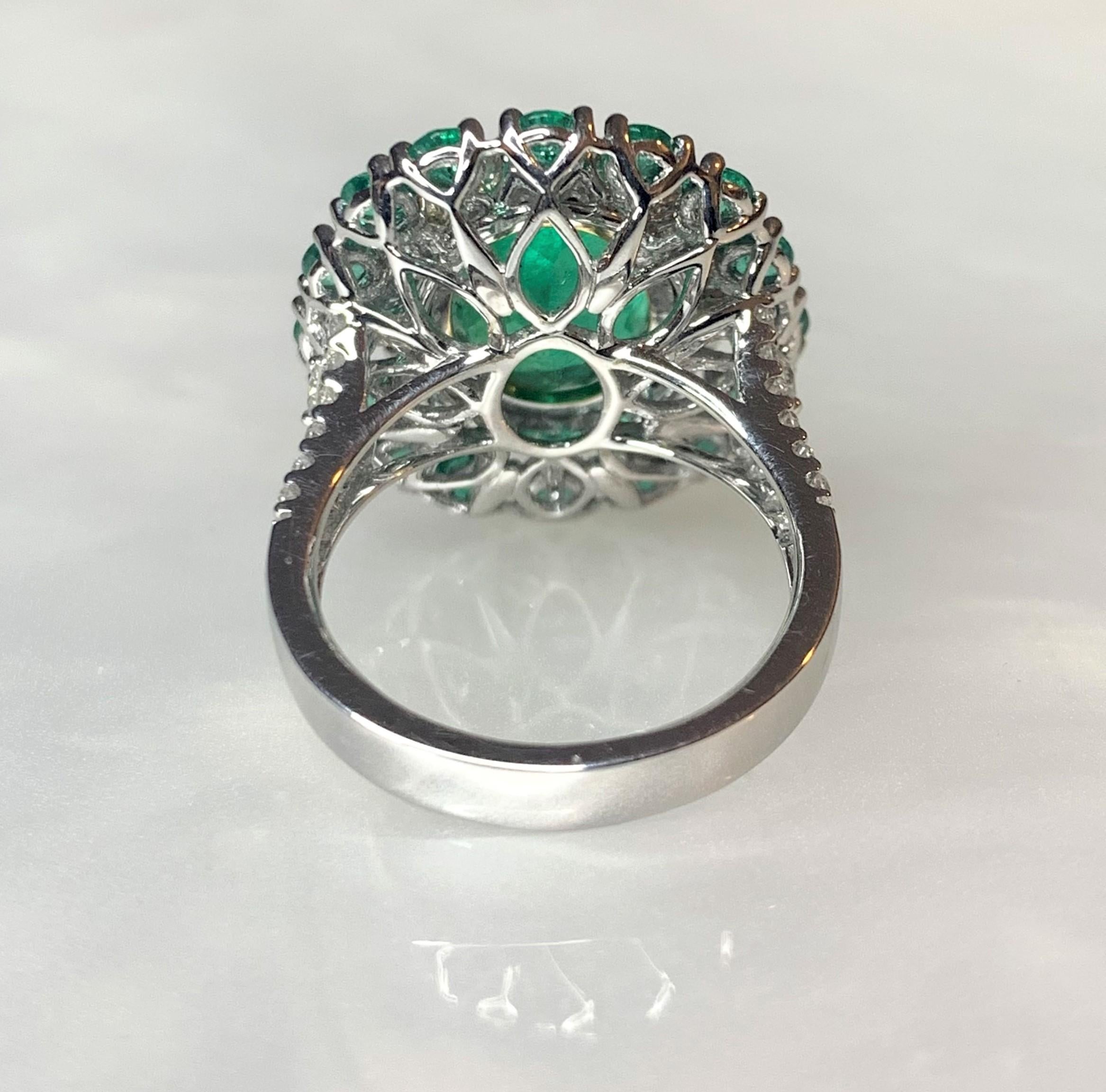Women's 18K White Gold Oval Cut Emerald Diamond Ring