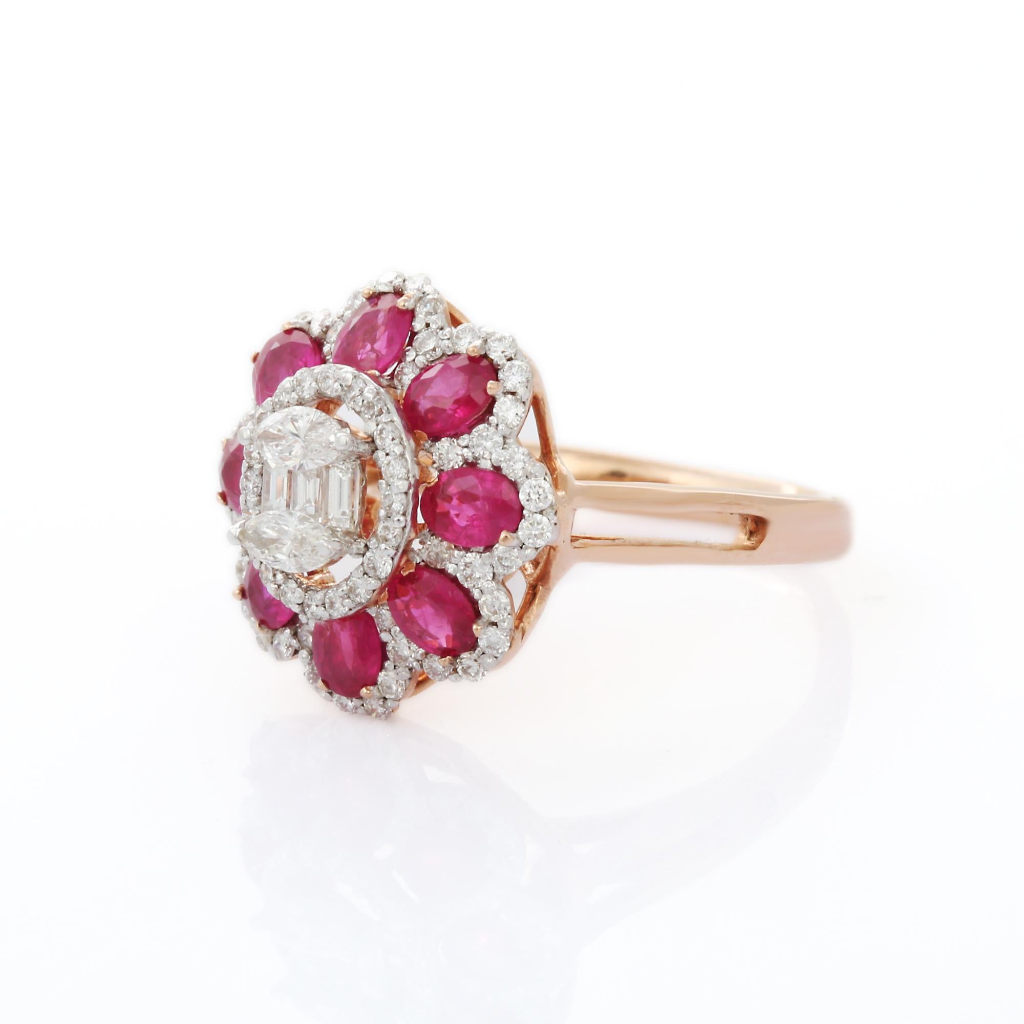 En venta: Anillo de oro blanco de 18 quilates Cóctel Flor de Rubí talla oval con diamantes  3