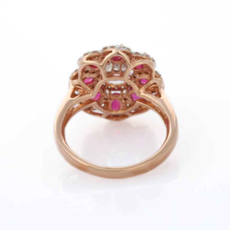 For Sale:  18K White Gold Oval cut Ruby Flower Cocktail Ring with Diamonds  5