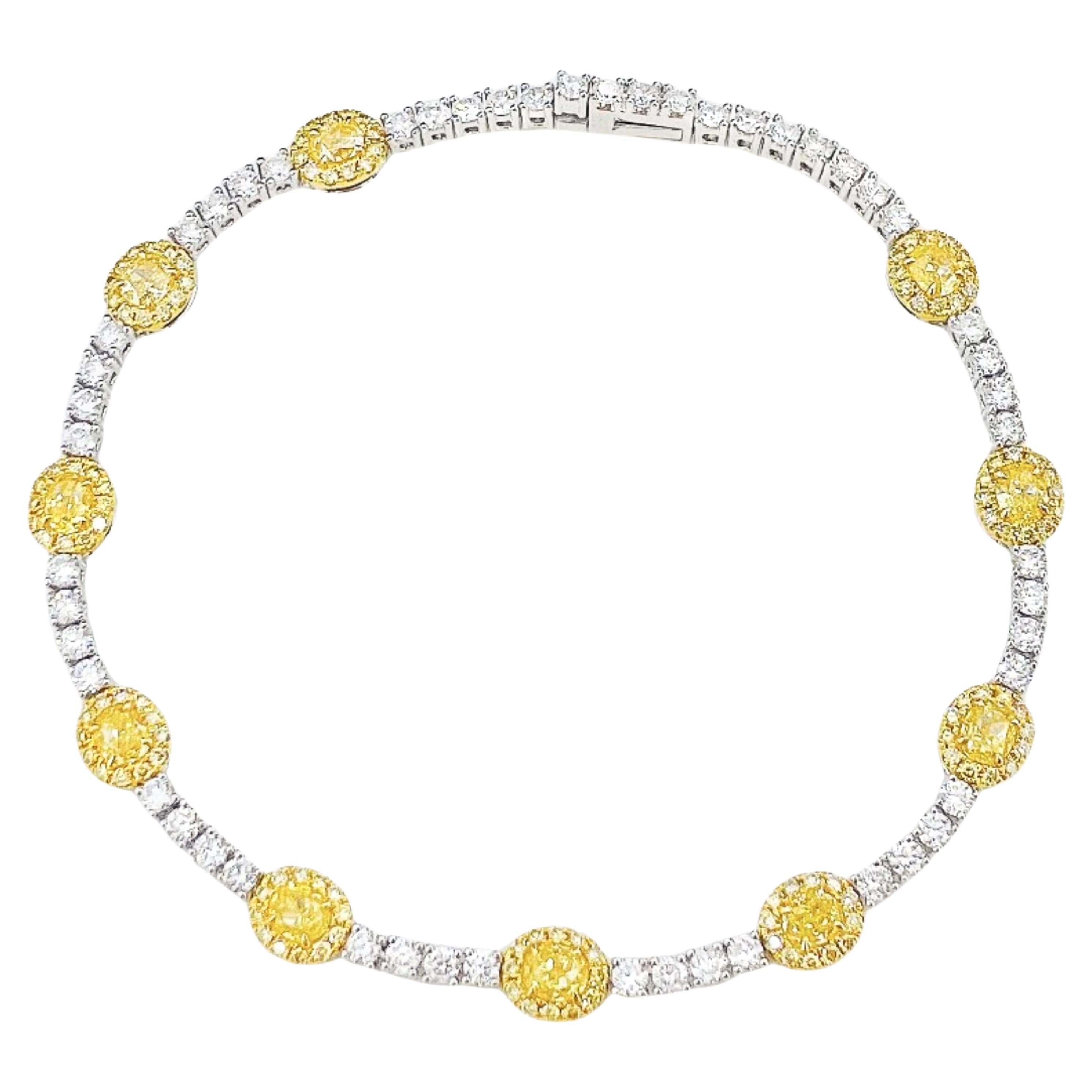 18K White Gold Oval-Cut Yellow Diamond Bracelet with Diamonds