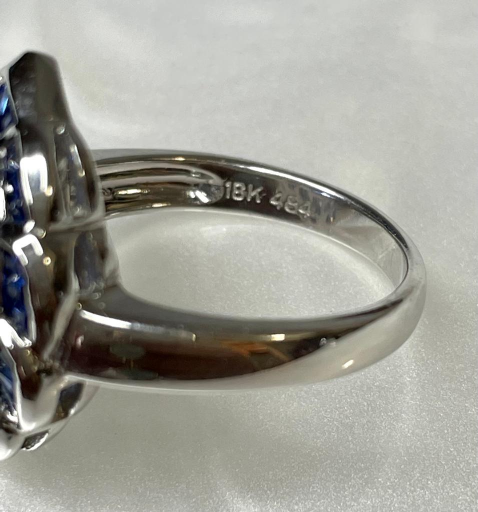 18K White Gold Oval Cute Blue Sapphire Diamond Ring 1