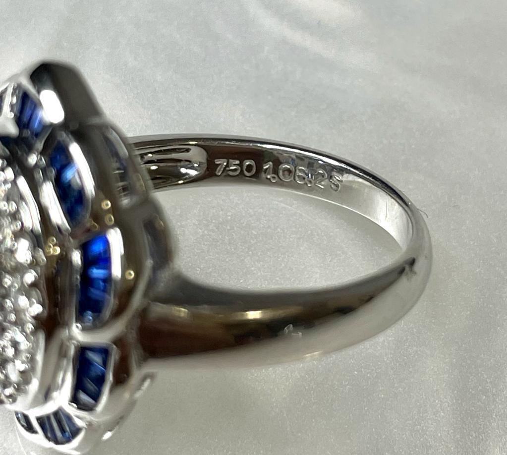 18K White Gold Oval Cute Blue Sapphire Diamond Ring 2