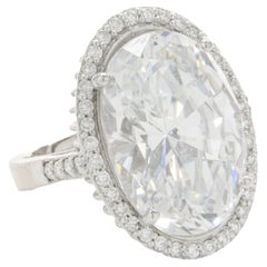 18k White Gold Oval CZ and Diamond Ring